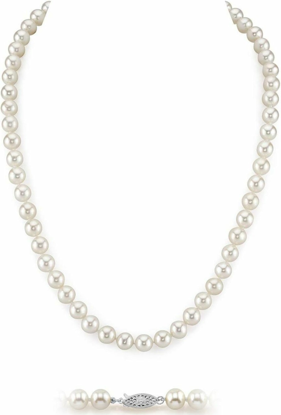 Necklaces | The Pearl Source The Pearl Source Real Pearl Necklace For Women With Aaa+ Quality Round White Freshwater Genuine Cultured Pearls | 14K Gold Plated