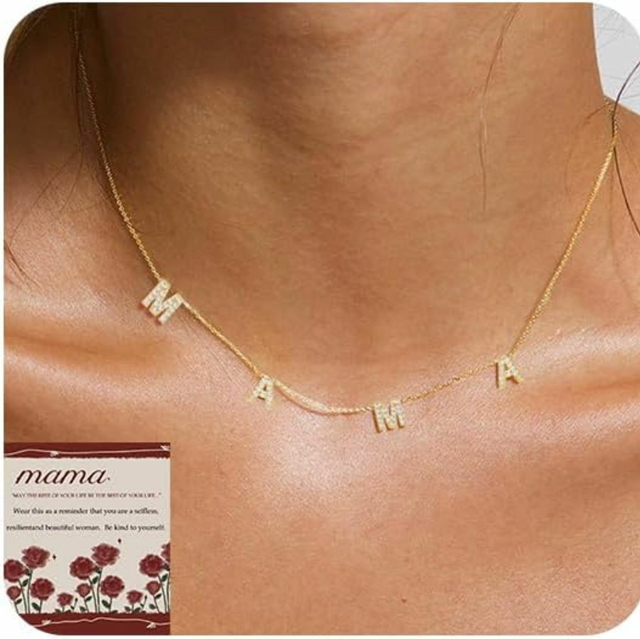 Necklaces | ZHESHY Zheshy Mama Necklace For Women Trendy 14K Gold Plated Cubic Zirconia Cute Dainty Gold Necklace Best Gifts For Expecting Mom Love Mothers Pendant Necklace Mother'S Day Gifts For New Mom Jewelry