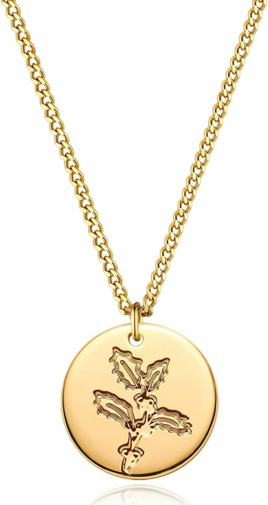 Necklaces | LADYGD Ladygd Birth Flower Necklace 18K Gold Plated Necklaces For Women Disc Cuban Birthday Jewelry Gifts For Women Girls 12 Month