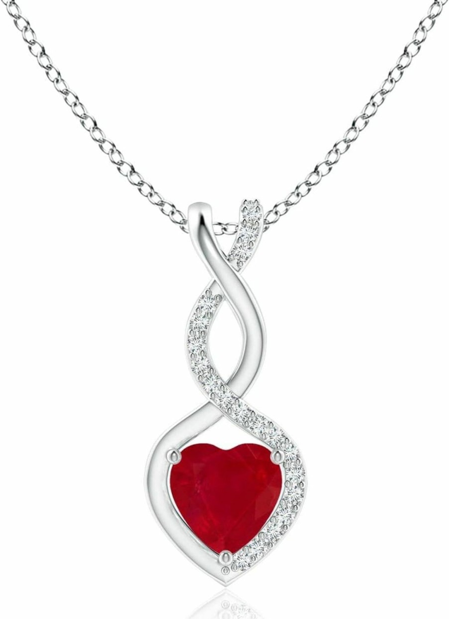 Necklaces | Angara Angara Natural Ruby Infinity Heart Pendant Necklace With Diamond In Sterling Silver/ 14K Solid Gold/Platinum For Women, Girls | July Birthstone Jewelry Gift For Her | Wedding Anniversary