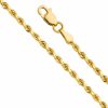 Necklaces | The World Jewelry Center The World Jewelry Center 14K Real Yellow Gold Solid 2Mm Rope Diamond Cut Chain Necklace With Lobster Claw Clasp