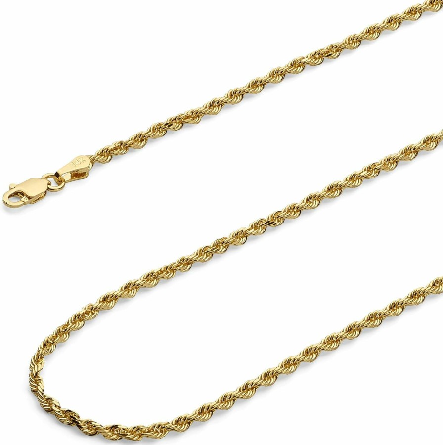 Necklaces | The World Jewelry Center The World Jewelry Center 14K Real Yellow Gold Solid 2Mm Rope Diamond Cut Chain Necklace With Lobster Claw Clasp