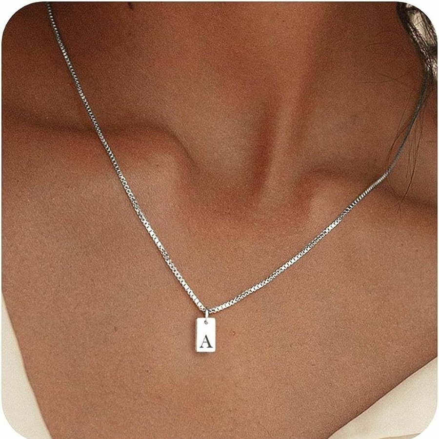 Necklaces | FISSEN JEWELRY Initial Necklaces For Women Silver Plated Letter Necklace Dainty Silver Name Necklace Personalized Initial Tag Pendant Necklaces For Women Trendy Silver Jewelry