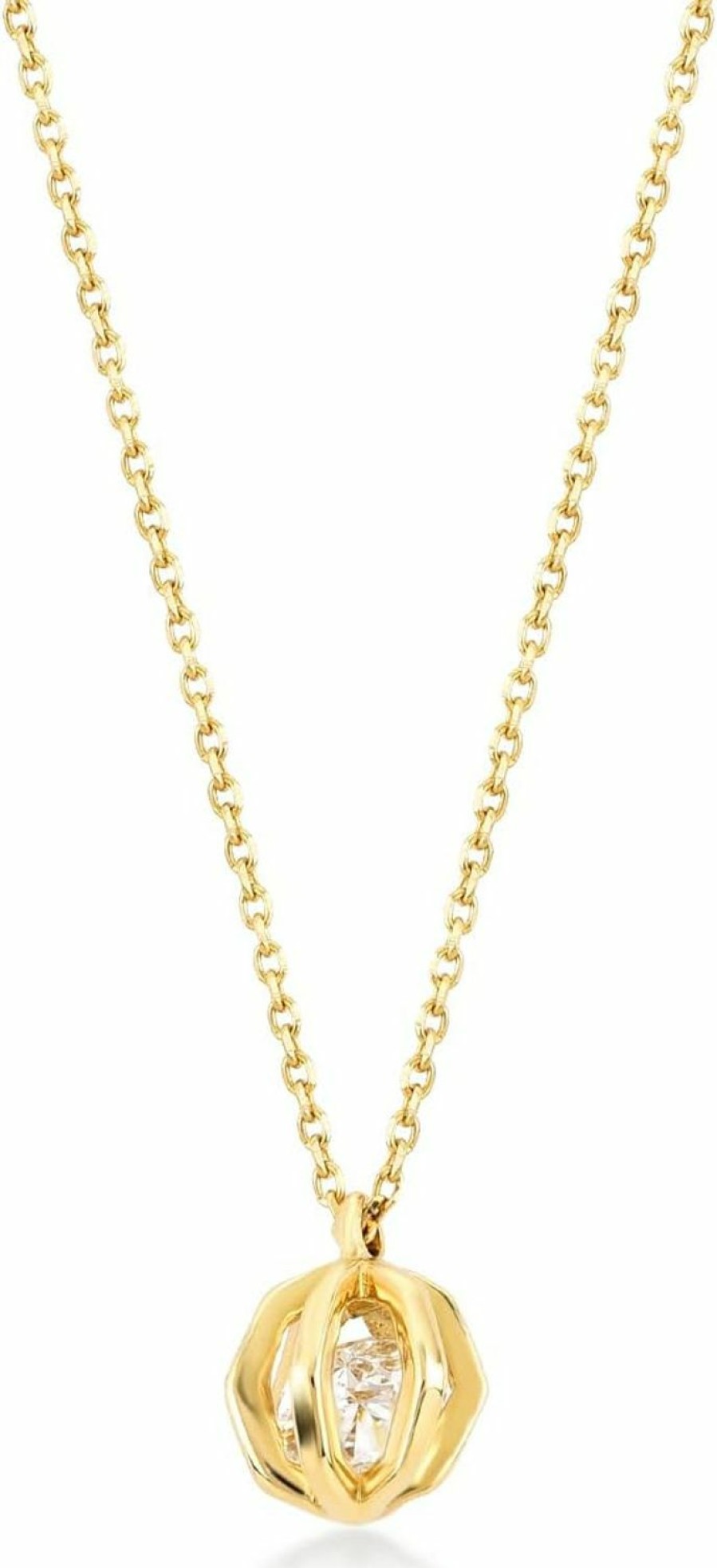 Necklaces | GELIN 14K Solid Gold Caged Ball Necklace | 14K Yellow Gold Necklaces For Women | Round Pendant Necklace | Delicate Solitaire Jewelry | Gifts For Christmas, 18\"