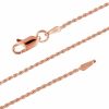 Necklaces | Hawaiian Silver Jewelry 14Kt Rose Gold Plated Sterling Silver 1.1Mm Diamond-Cut Rope Chain Necklace Solid Italian Nickel-Free, 14-36 Inch