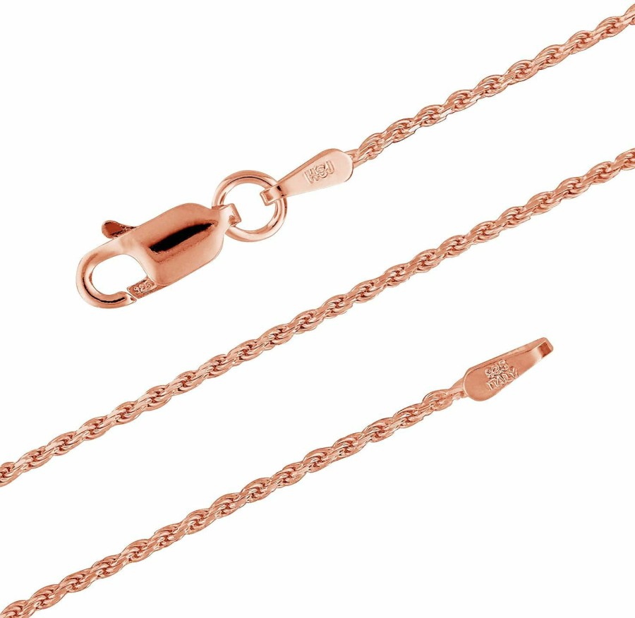 Necklaces | Hawaiian Silver Jewelry 14Kt Rose Gold Plated Sterling Silver 1.1Mm Diamond-Cut Rope Chain Necklace Solid Italian Nickel-Free, 14-36 Inch