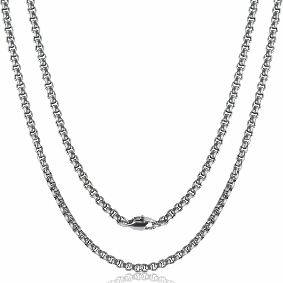 Necklaces | SanThree Santhree Pure Titanium Necklace For Men 3Mm Square Rolo Chain, Durable Skin Friendly Solid Titanium Round Link Box Chain For Women Gift