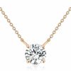 Necklaces | FENCCI 14K Real Gold Moissanite Necklace Classic 4-Prong Set Round Cut Moissanite Solitaire Simulated Diamond Choker Necklace For Women Girls Jewelry Mothers Day Gifts, Available In 0.5Ct-2Ct, 16+2 Inch