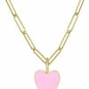 Necklaces | Meeran Meeran Heart Necklace For Women Girls,Preppy Jewelry Dainty Paperclip Chain Necklace For Women,Cute Pink Heart Preppy Necklaces 16+2 Inches