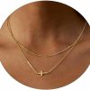 Necklaces | Rotnso Rotnso Cross Necklace For Women 14K Gold Plated Sideways Cross Necklace Set Dainty Simple Silver Cross Choker Trendy Cute Layered Gold Cross Pendant Chain Faith Jewelry Gift For Girls Kids