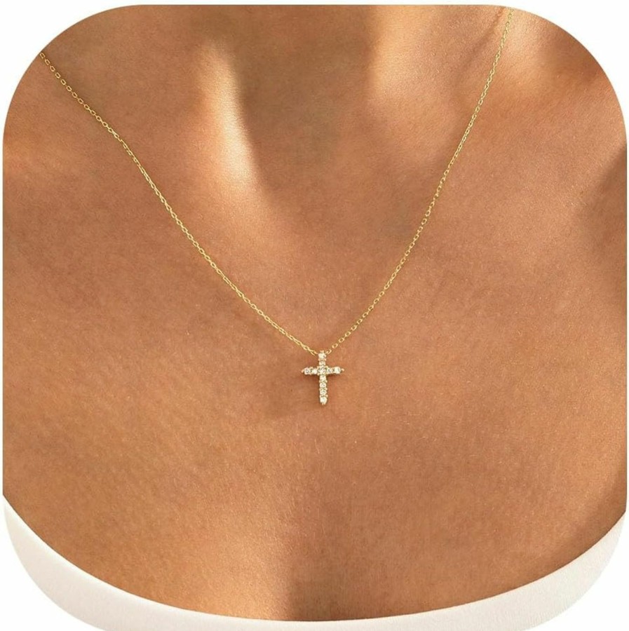 Necklaces | MONOZO Monozo Cross Necklace For Women - 14K Gold Plated Cross Necklace Layered Gold Cross Necklace Tiny Sideway Cross Choker Necklace Gold Cross Necklaces For Women Trendy Gold Jewelry Gifts For Women Girls