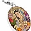 Necklaces | IREKUA Virgin Mary Necklace Lady Of Guadalupe Pendant 925 Sterling Silver With 20\" Stainless Steel Chain Medalla Virgen Maria Miraculous Mary Medal Pressed Flower Catholic Religious Gift Jewelry -Handmade By