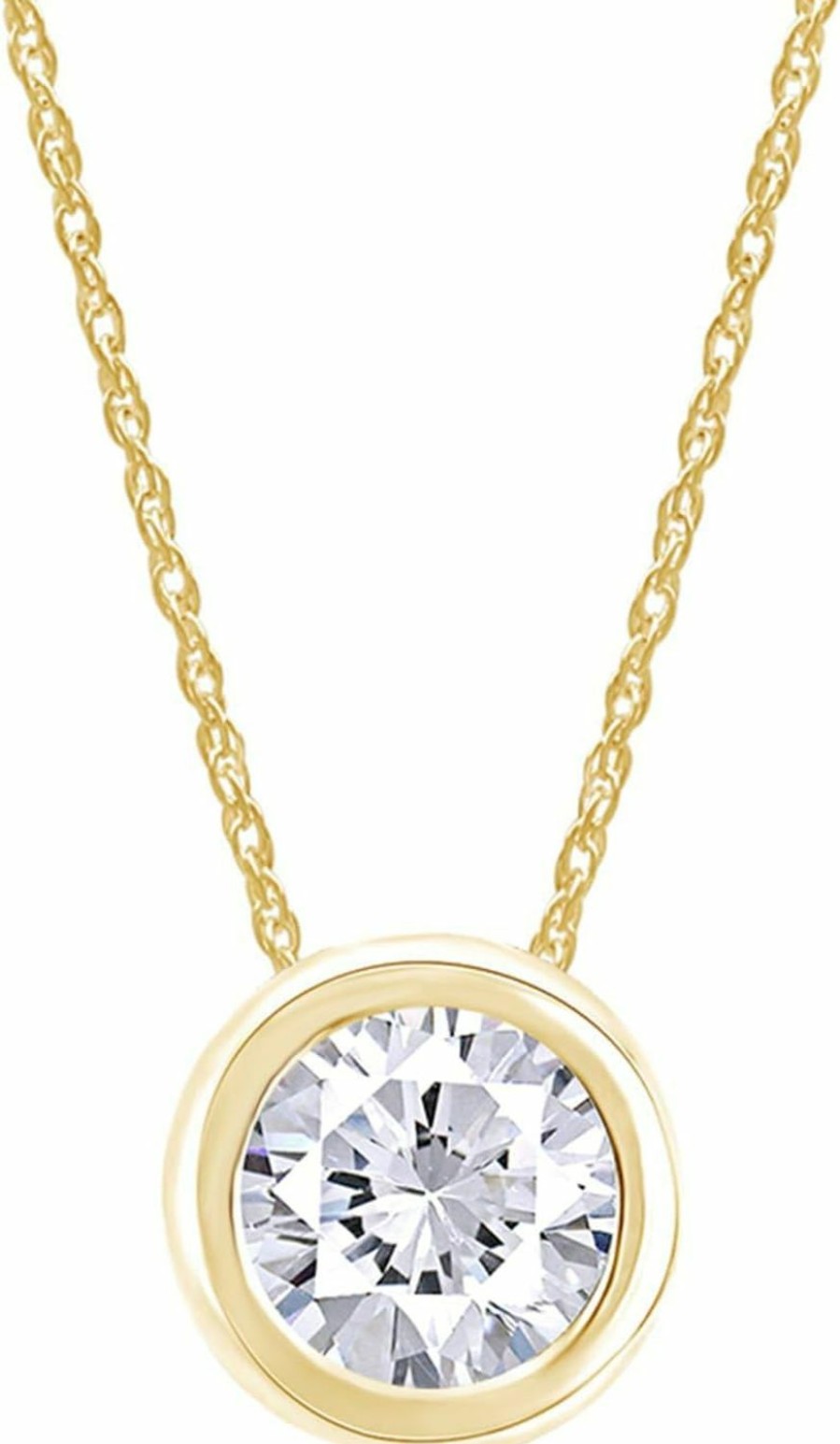 Necklaces | THE JEWEL ZONE The Jewel Zone 14K Solid Gold Pendant Necklace, Bezel Set 1 Carat Round Cubic Zirconia Solitaire Pendant Necklace For Women With 18\" Gold Chain Gift For Her