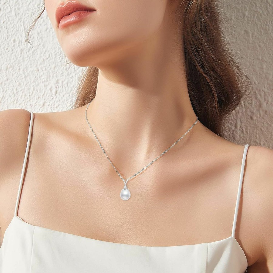 Necklaces | SISGEM 14K Gold Pearl Necklace For Women, 9Mm White Freshwater Cultured Pearl Love Heart Pendant Necklace Jewelry Anniversary Present For Women, Girls 16+2 Inch