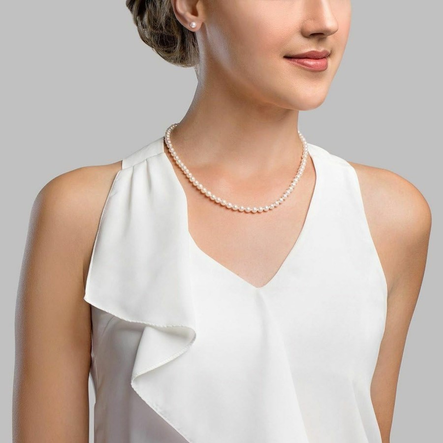 Necklaces | The Pearl Source The Pearl Source 14K Gold 5.0-5.5Mm Aaaa Quality White Freshwater Cultured Pearl Necklace For Women In 16\" Choker Length