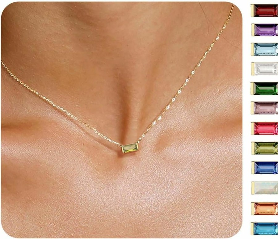 Necklaces | ZNBOH Znboh Birthstone Necklace For Women Dainty Trendy 14K Gold Plated Emerald Necklaces Simple Green Diamond Pendant Choker Blue Cute Cubic Zirconia Jewelry For Teen Girls Mothers Birthday Gifts