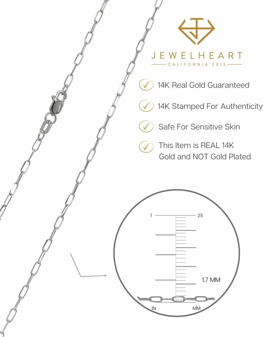 Necklaces | JEWELHEART 14K Solid Gold Cable Chain - 1.7Mm Diamond Cut Gold Thin Paperclip Link Chain Necklace For Women - Dainty Yellow And White Real Gold Pendant Necklace With Lobster Clasp 14" 16" 18" 20" 22" 24"