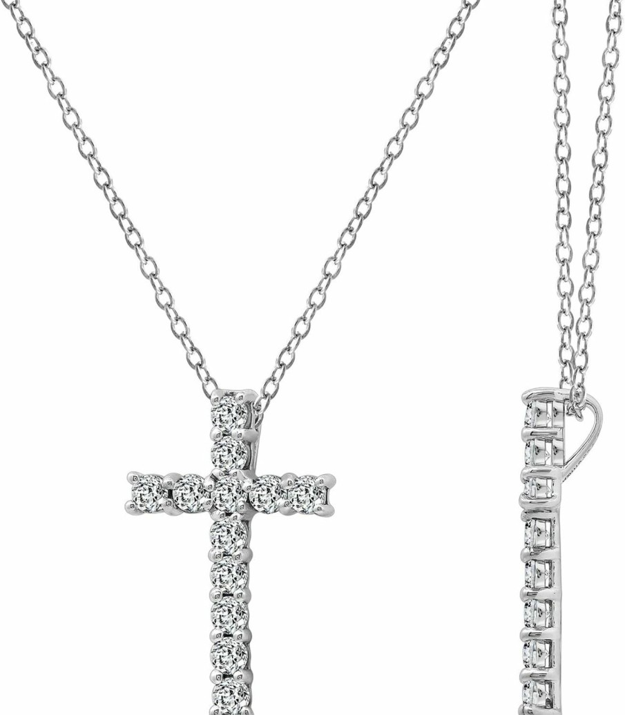 Necklaces | Amazon Essentials Amazon Essentials Platinum Or Gold Plated Sterling Silver Cross Pendant Necklace With Infinite Elements Zirconia, 18" (Previously Amazon Collection)