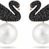 Necklaces | SWAROVSKI Swarovski Iconic Swan Necklace And Earrings Collection, Rose Gold Tone Finish, Black Crystals