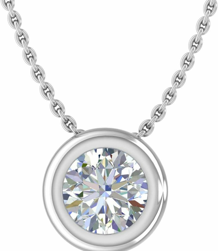 Necklaces | FINEROCK Finerock 1/5 Carat Bezel Set Diamond Solitaire Pendant Necklace In 14K Gold (Included Silver Chain) - Igi Cert