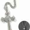 Necklaces | Comfyon Comfyon Cross Diamond Necklace - Iced Out Miami Cuban Link Chain, Sterling Silver And Stainless Steel With Diamond Pendant