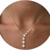 Necklaces | Kyerlyn Kyerlyn Crystal Dainty Star Necklace For Women, Star Cz Charm Statement Y-Necklace Gold/Silver/Rose Gold Shining Exquisite Choker Necklace For Girls Adjustable Jewelry Gifts