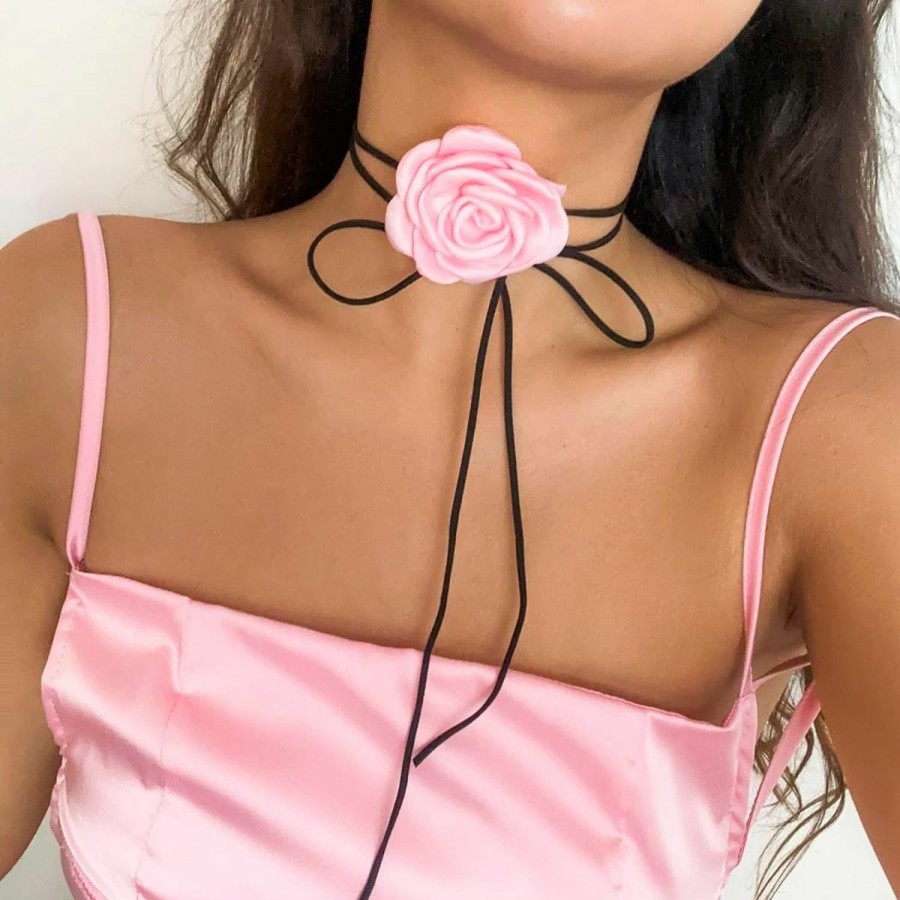 Necklaces | YURAOER Yuraoer Flower Choker Necklace For Women Girls - Adjustable Lace-Up Design Handmade Velvet Floral Choker Necklace, Elegant Summer Necklace For Weddings, Parties, And Holiday