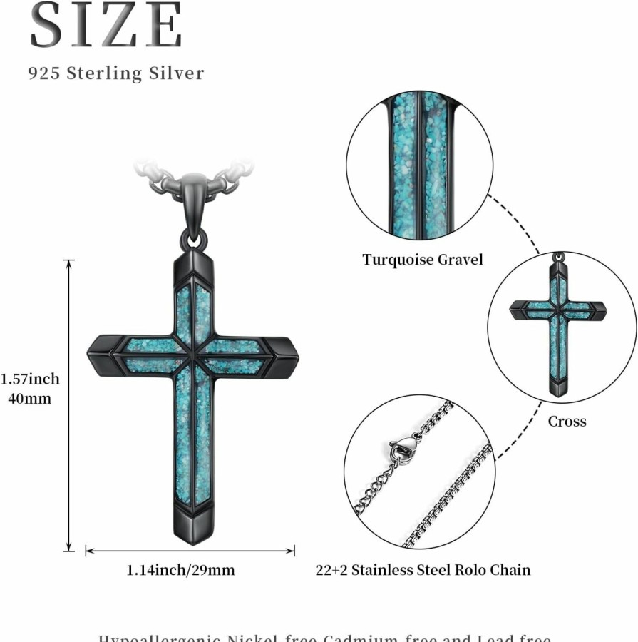 Necklaces | TwoAnts Twoants Black Cross Necklace 925 Sterling Silver Western Turquoise Pendant Necklace Gothic Black Jewelry Gifts For Men Women