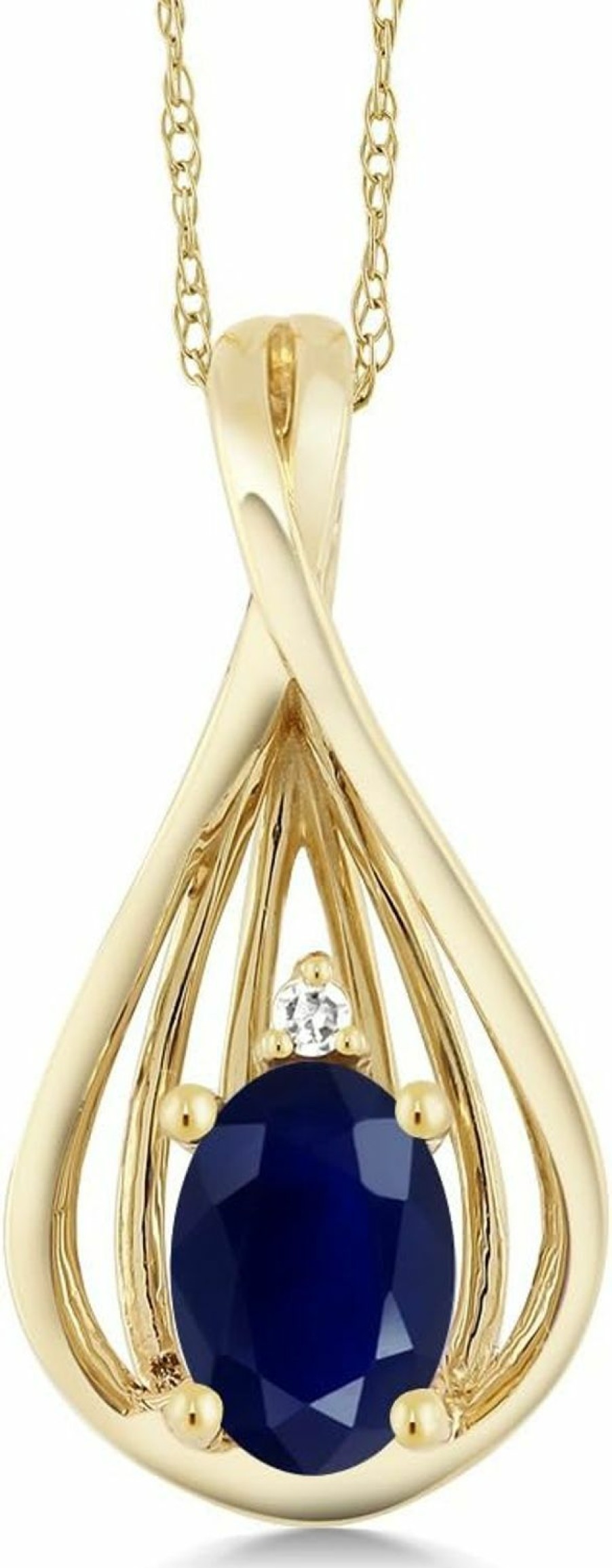 Necklaces | Gem Stone King Gem Stone King 10K Yellow Gold Blue Sapphire And White Diamond Teardrop Pendant Necklace For Women (0.55 Cttw, Gemstone September Birthstone, Oval 6X4Mm, With 18 Inch Chain)