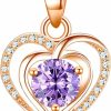 Necklaces | RIVIKO Riviko Heart Birthstone Pendant Necklace For Women 925 Sterling Silver Zirconia Necklaces Christmas Valentine'S Mothers Day Jewelry Gifts For Girls Mother Wife