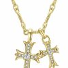 Necklaces | Bopiu Bopiu Double Cross Necklace For Women, 18K Gold Plated Cubic Zirconia Cross Pendant Necklace For Girls