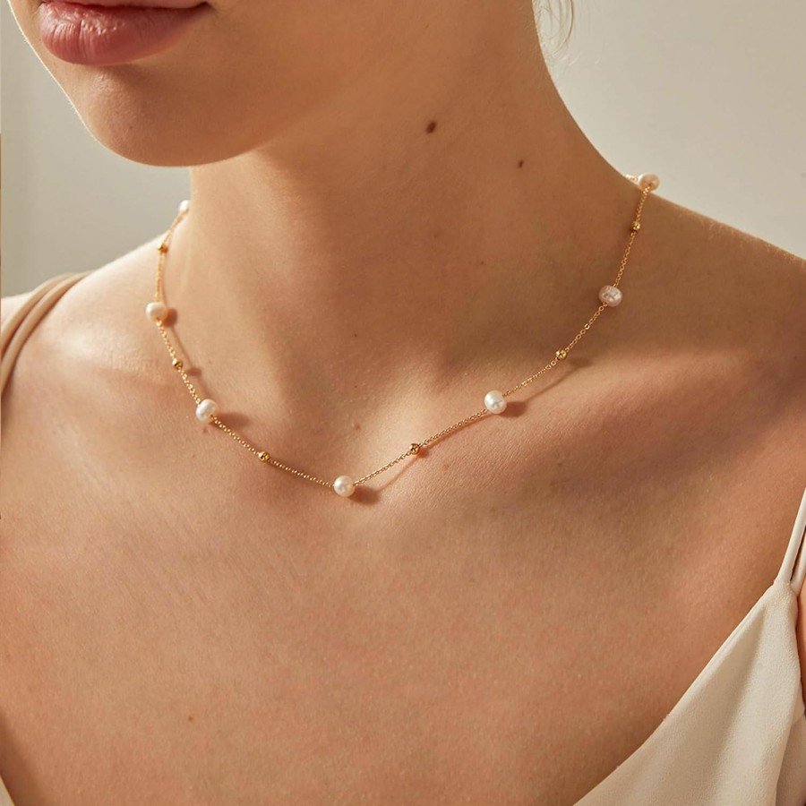 Necklaces | VRIUA Vriua Pearl Necklaces For Women - 14K Gold Plated Dainty Pearl Necklace Simple Gold Pearl Necklace Everyday Minimalist Necklaces For Women