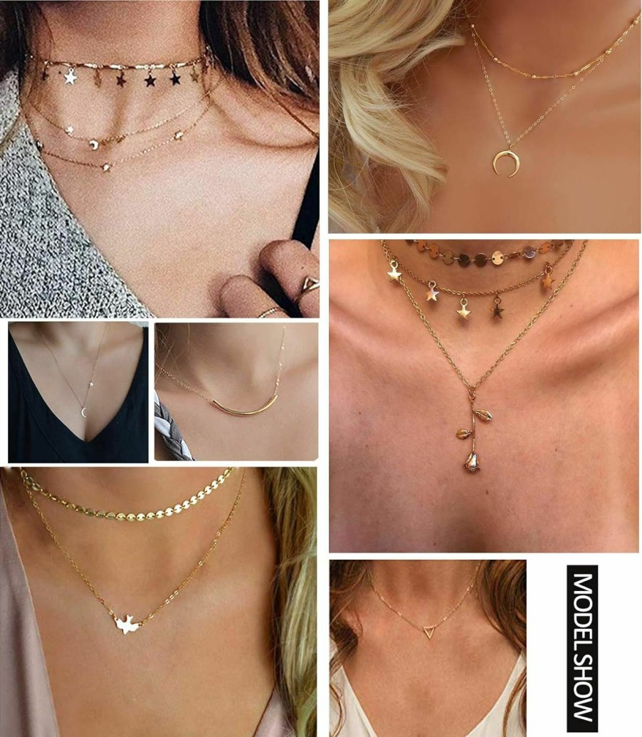 Necklaces | Honsny Honsny 20Pcs 14K Gold Plated Choker Necklaces For Women, Dainty Gold Diamond Coin Pearl Pendant Simple Chain Necklace Set Cute Gold Layered Necklaces For Women Teen Girls Jewelry Gifts