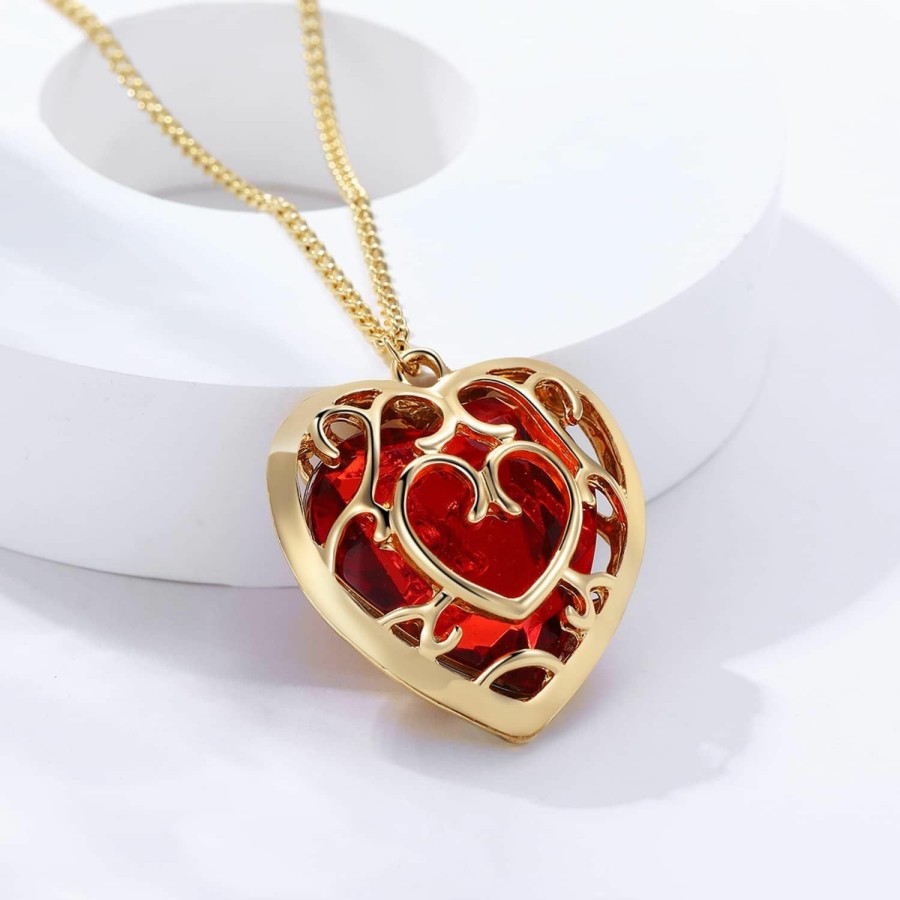 Necklaces | AILUOR Ailuor The Legend Of Zelda Skyward Sword Heart Crystal Necklace Container Keychain Cosplay Created Sapphire Ruby Big Heart Pendant Anime Jewelry Valentines Gifts For Women Girl