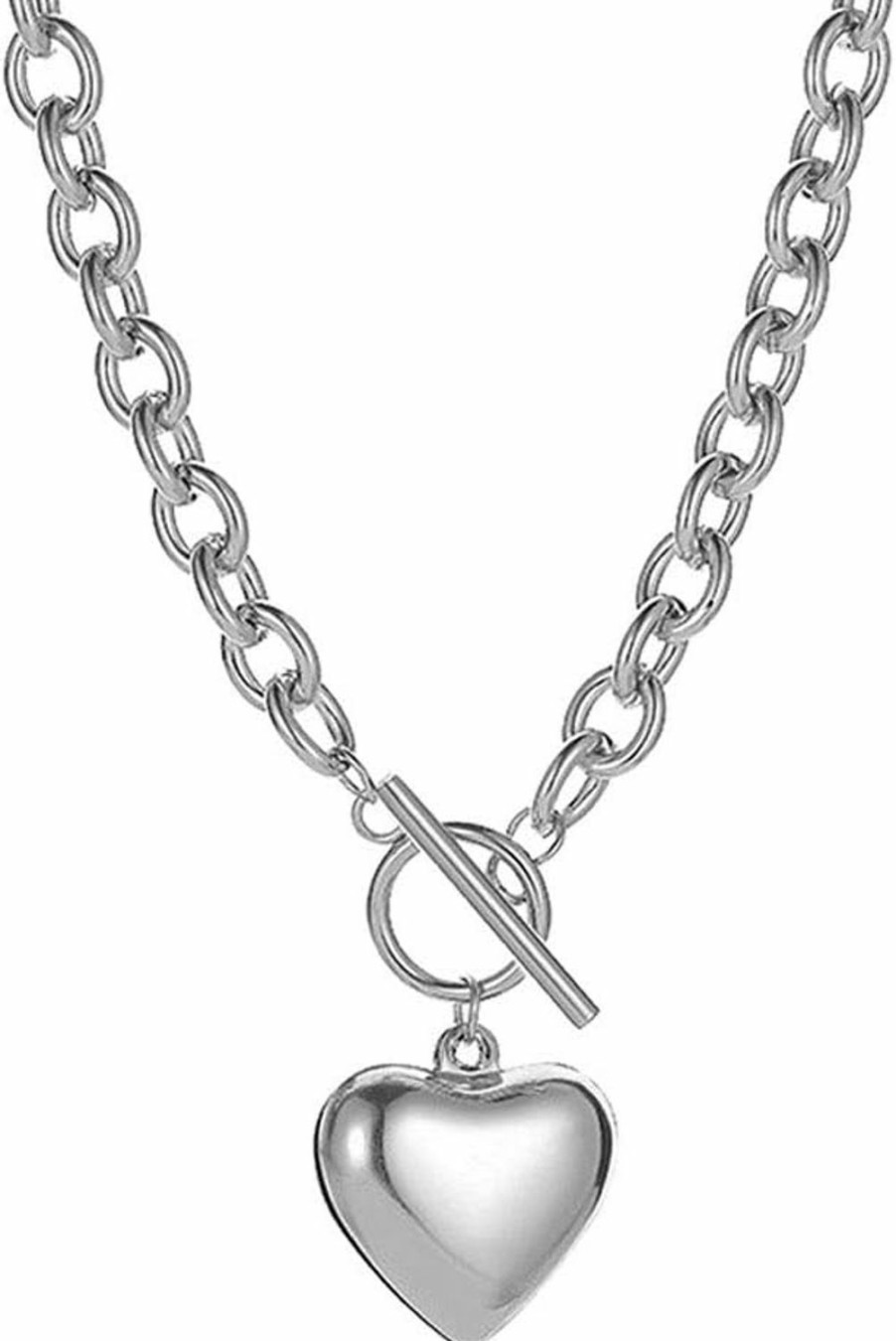 Necklaces | VCCKNB JEWELRY Chain Necklace For Women 18K White Gold Plated Chunky Cuban Chain Link Necklace With Heart Hypoallergenic Jewelry For Women