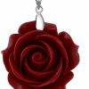 Necklaces | Gem Stone King Gem Stone King 35Mm Red Simulated Coral Carved Rose Flower Pendant With 16 Inch + 2 Inch Extender Chain