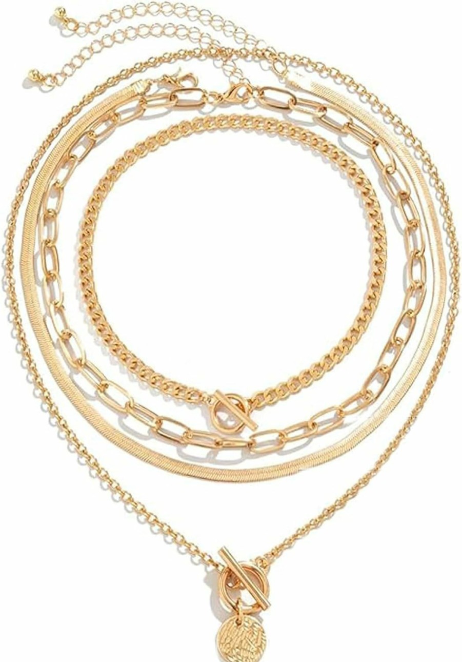 Necklaces | Ingemark Ingemark 4Pcs Layered Gold Choker Necklace Sets For Women Girls Trendy Retro Coin Medallion Pendant Dainty Snake Chain Toggle Clasp Necklaces Fashion Chunky Costome Jewelry Gifts