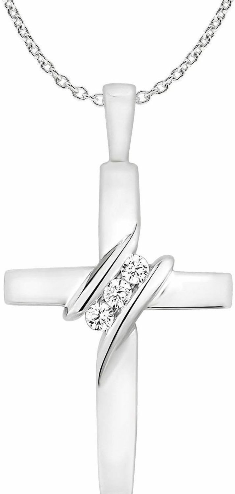 Necklaces | EternalDia 10K Diamond Three-Stone Cross Pendant Necklace Religious Jewelry (0.05Cttw, I-J/I2-I3) 18\"