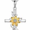 Necklaces | Annamate Annamate Cross Necklace For Women Sunflower Cross Necklace 925 Sterling Silver Dainty Sunshine Pendant For Women Mom Sunflower Gifts For Women