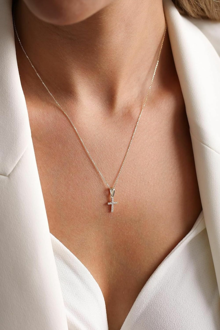 Necklaces | Anelise Anelise 14K Solid Gold Cross Necklaces For Women | Plain Crucifix Pendant Necklace | Diamond Cross Necklace For Women | Dainty Necklaces | 18\" | Gemstone Real Yellow Fine Gold