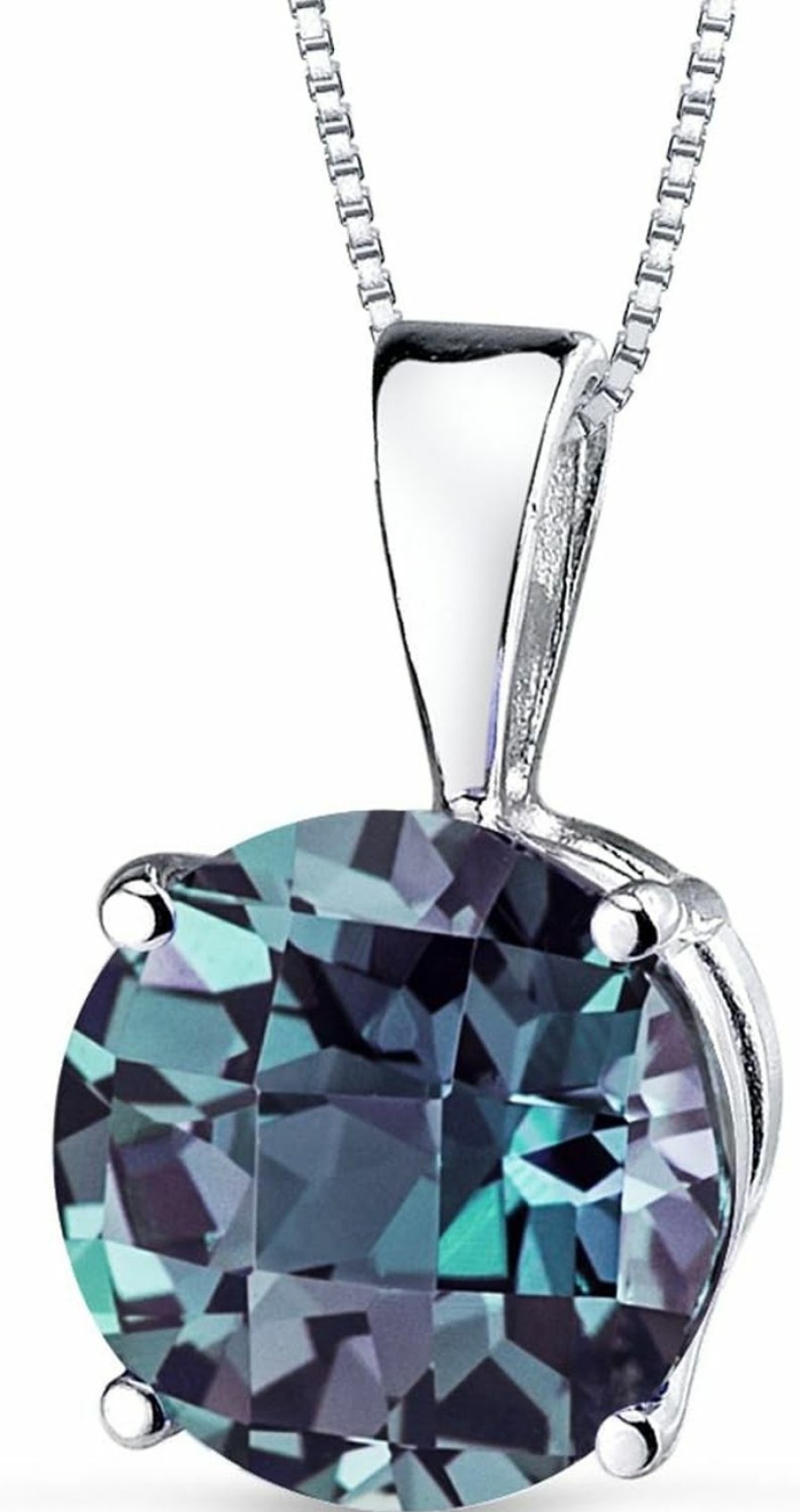 Necklaces | PEORA Peora Created Alexandrite Pendant For Women 14K White Gold, Color-Changing Classic Solitaire, 2.35 Carats Round Shape 8Mm, Aaa Grade