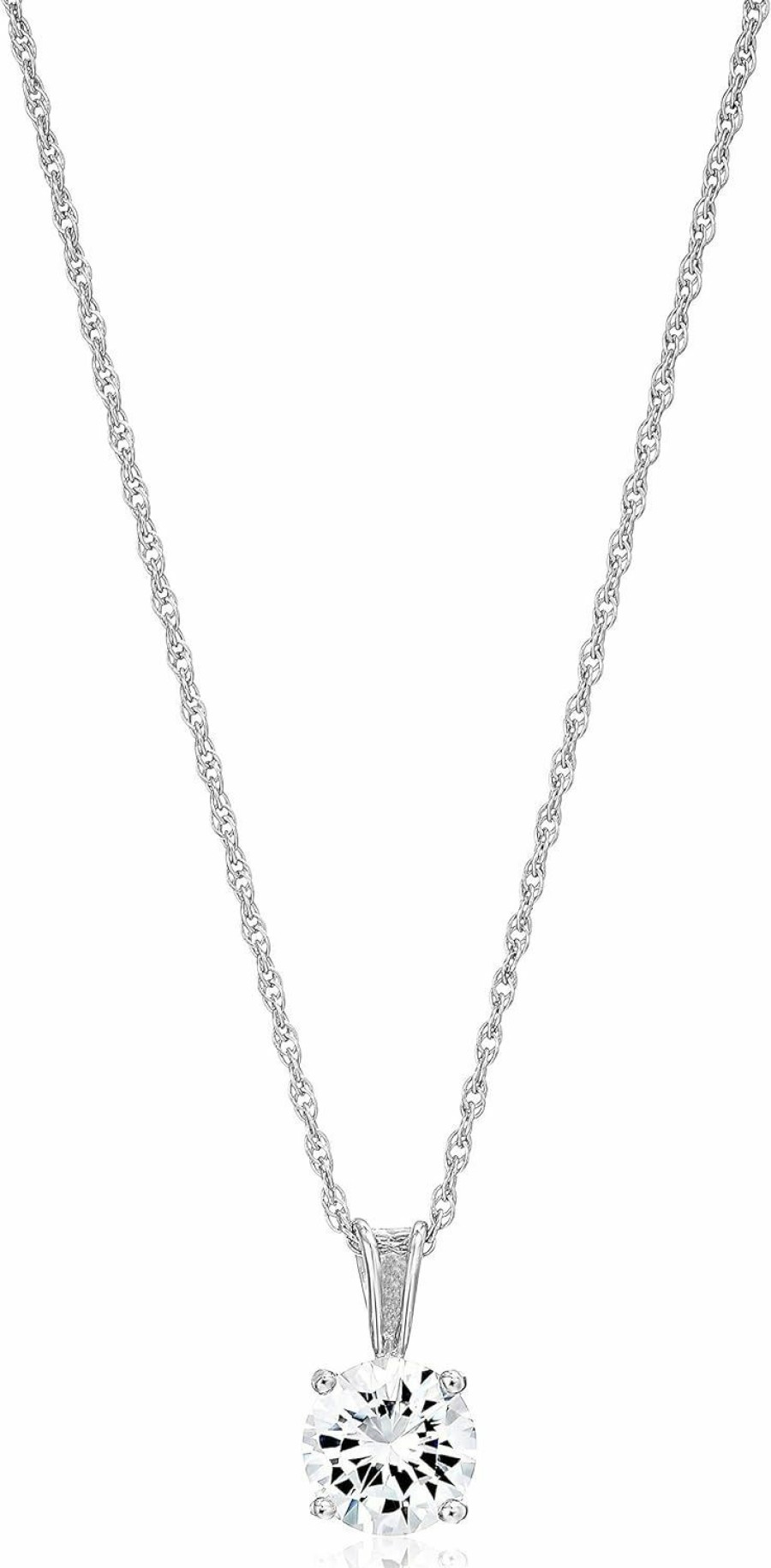 Necklaces | Amazon Essentials Amazon Essentials Plated Sterling Silver Cubic Zirconia Round Cut Solitaire Pendant Necklace, 18\"