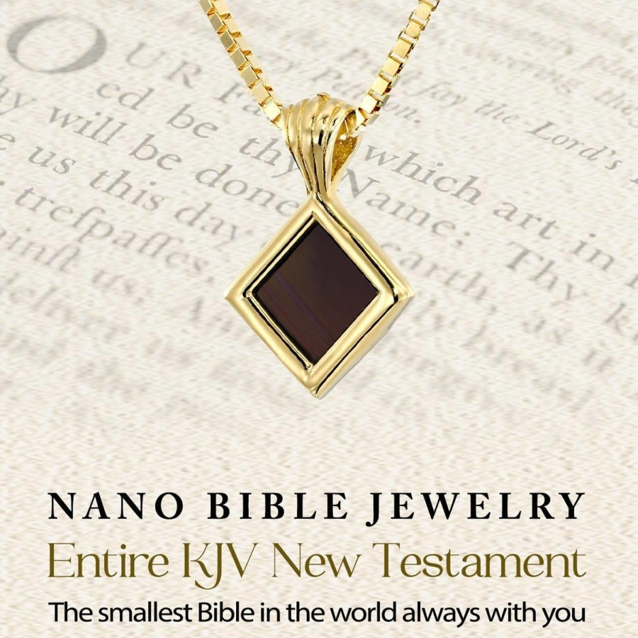 Necklaces | NanoStyle Tiny Christian Pendant With Smallest Nano Bible - On Square Rhombus Necklace For Women With Entire Kjv New Testament Holy Scriptures On 0.2\" Microchip, Religious Jewelry For Her, 18\" Box Chain