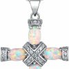 Necklaces | Barzel Barzel Rose Gold & White Gold Plated Created Opal Cross Chain With Pendant