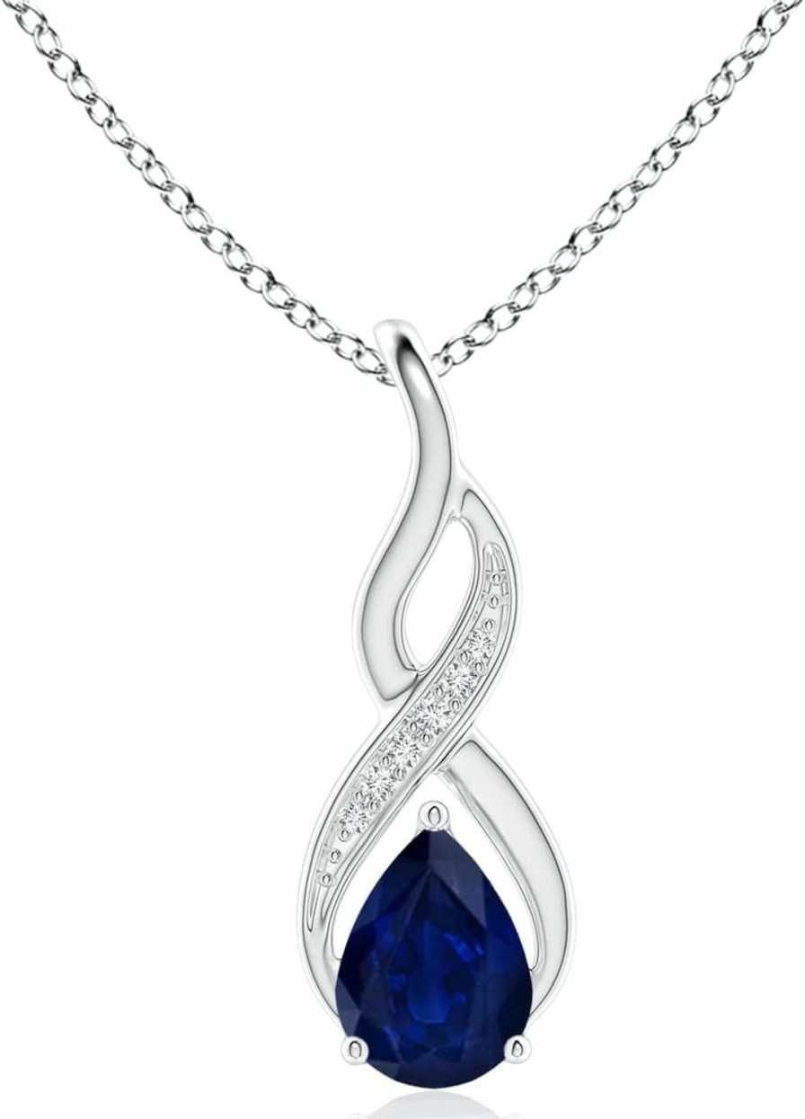 Necklaces | Angara Angara Natural 0.75 Carat Blue Sapphire Infinity Pendant Necklace For Women, Girls With Diamonds In 14K White Gold With 18 Inch Chain - September Birthstone Jewelry Gift