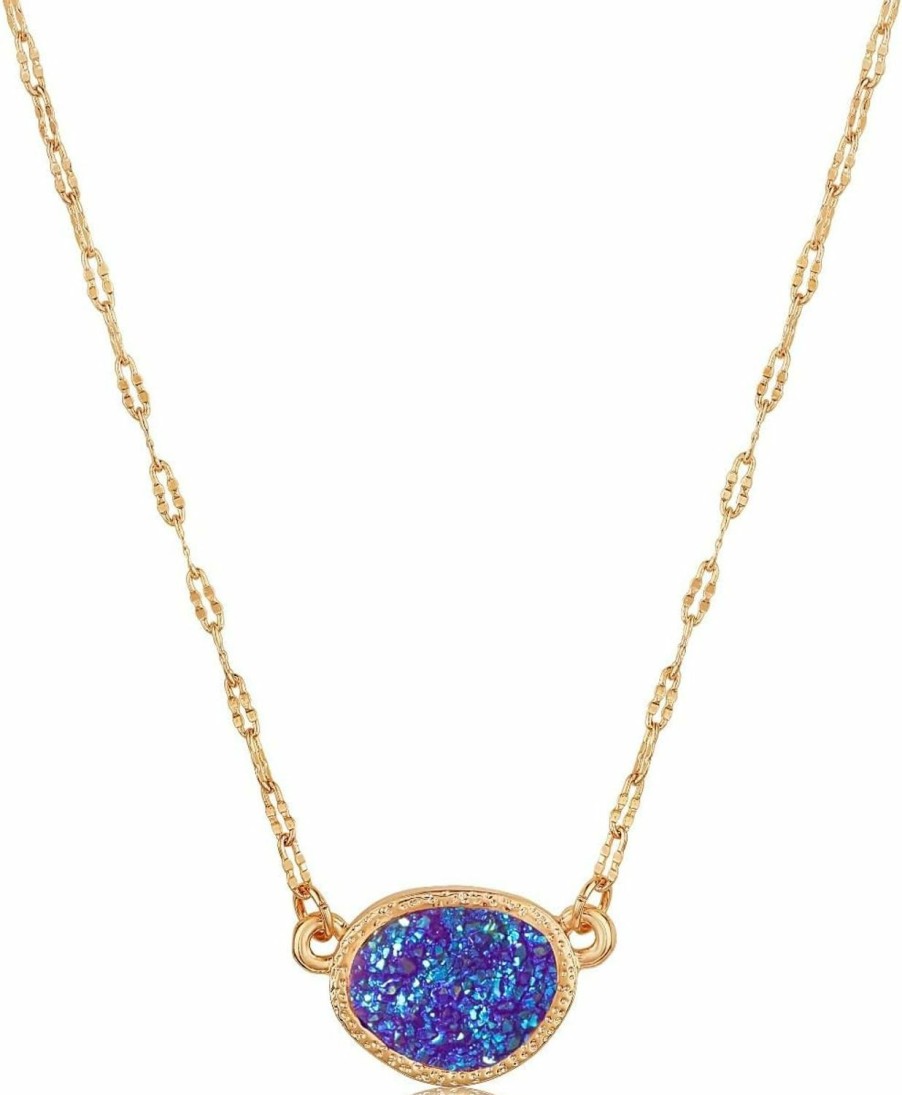 Necklaces | Humble Chic Humble Chic Simulated Druzy Pendant Necklace For Women With Sparkly Oval Stone - Gold, Silver, Or Rose Gold Tone Chain - 16\" With 3\" Extender