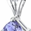 Necklaces | PEORA Peora 14K White Gold Tanzanite Pendant For Women, Genuine Gemstone Classic Solitaire, 1 Carat Cushion Cut, 6Mm, Aaa Grade