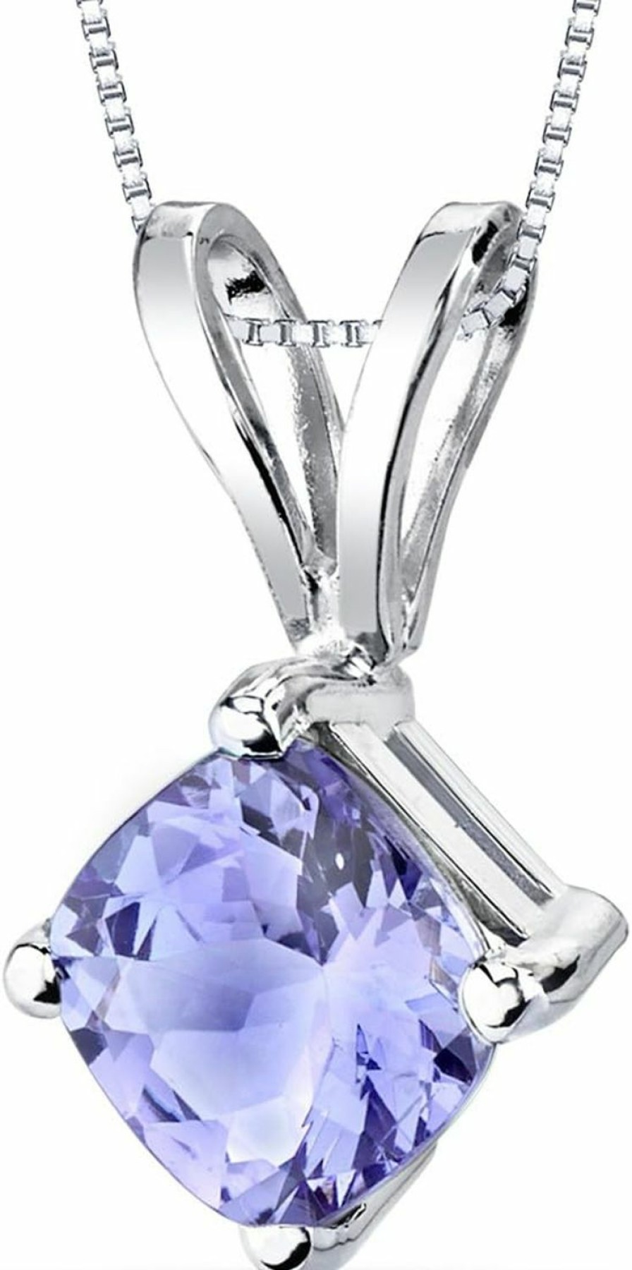 Necklaces | PEORA Peora 14K White Gold Tanzanite Pendant For Women, Genuine Gemstone Classic Solitaire, 1 Carat Cushion Cut, 6Mm, Aaa Grade