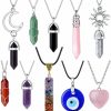 Necklaces | MAIBAOTA Maibaota 10 Pcs Crystal Necklace Healing Amethyst Crystals Carnelian Chakra Necklaces Evil Eye Necklace Vintage Hippie Wiccan Boho Rose Quartz Moon Sun Jewelry Heart Gemstone Pendant For Women