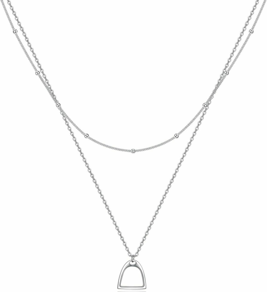 Necklaces | YFN Yfn Horse Gift Jewelry 925 Sterling Silver Simple Double Horse Strirrup Lariat Necklace Horse Gift For Women Girls